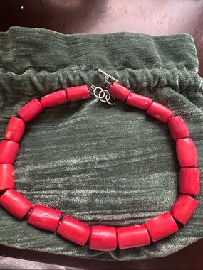 925 Red Coral Genuine Necklace